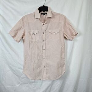 Banana Republic Mens White Orange Star Slim-Fit Western Snap Button Down Shirt S